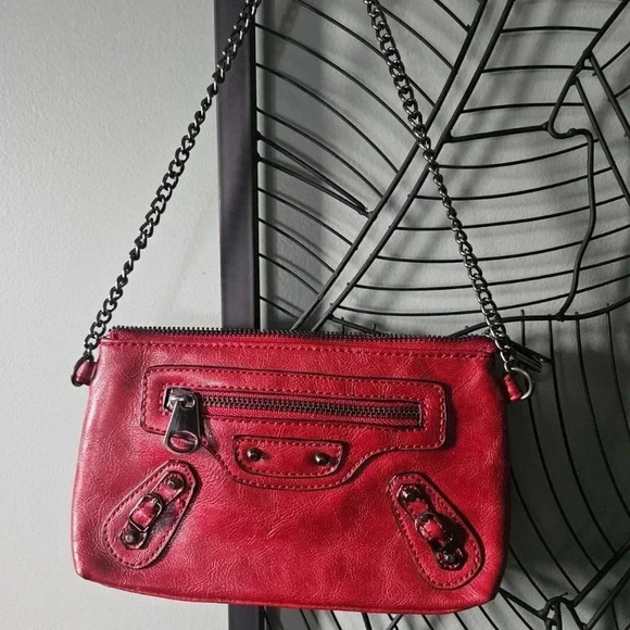 David Jones | Red Faux Leather Mini Bag City Style with  Long Removable Strap - Picture 4 of 12